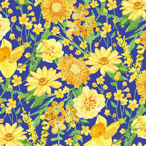 Ceramica BLUE - PACKED FLOWERS by Two Can Art for Andover Fabrics