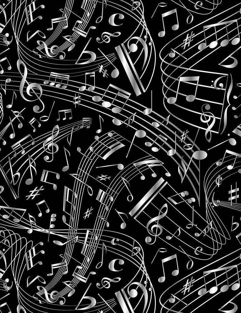 Orchestra SWIRLING MUSIC NOTES - BLACK by/for Timeless Treasures