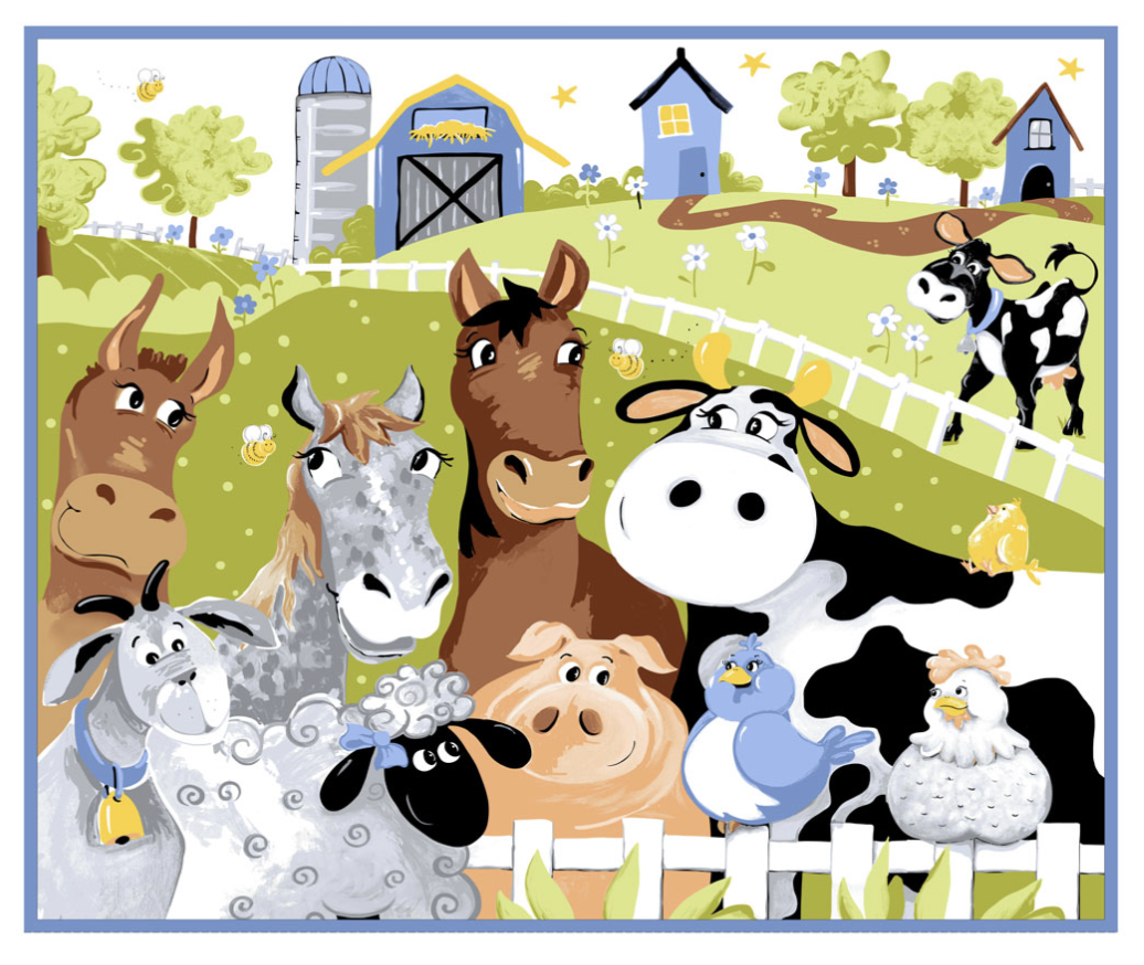 Barnyard Blues PLAY MAT PANEL by Susybee for Clothworks