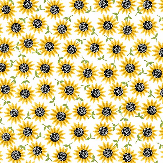 Bee Happy WHITE TINY SUNFLOWER by/for Andover Fabrics