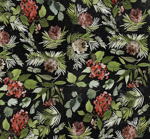 Christmastime EVERGREEN FLORAL - BLACK by Tim Holtz for Free Spirit Fabrics