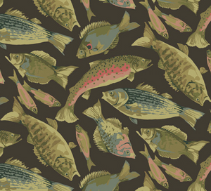 Go Fish MIXED FISH - BROWN by Martha Negley for Free Spirit Fabrics