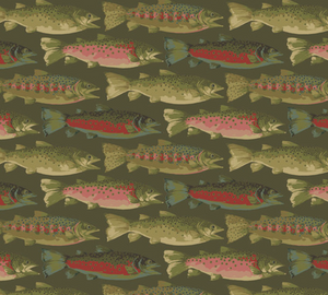 Go Fish SMALL TROUT - BROWN by Martha Negley for Free Spirit Fabrics