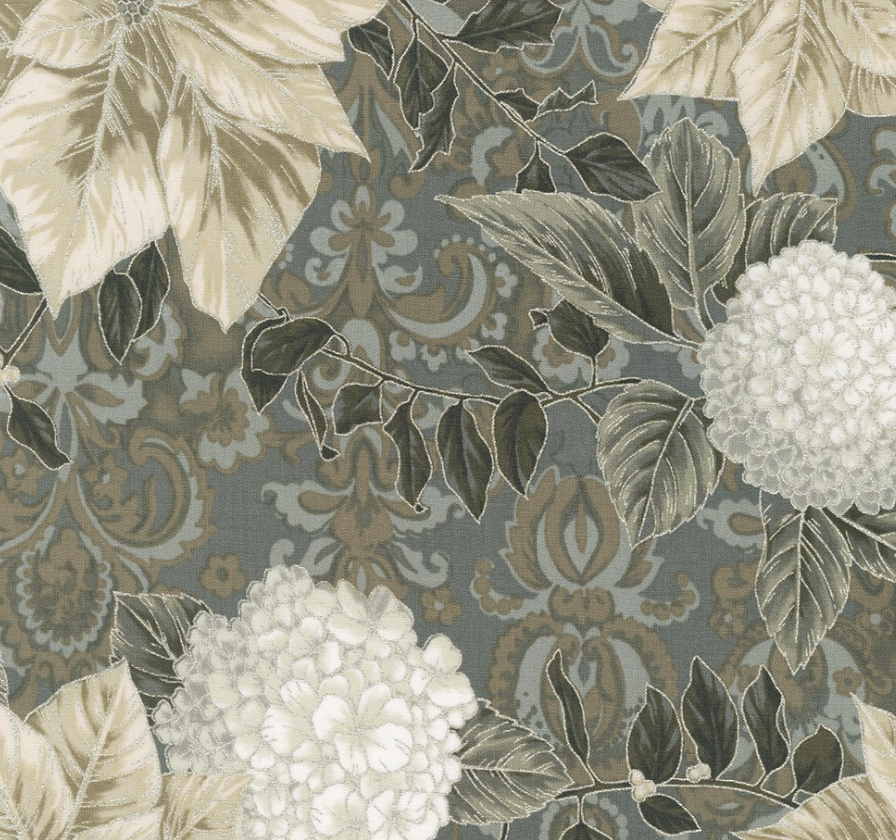 Holiday Flourish - Snow Flourish PEWTER 1 by/for Robert Kauffman Fabrics