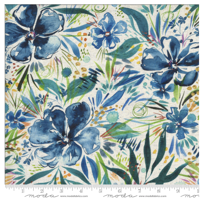 Moody Blooms Mochi Linen NATURAL BLUE by Create Joy Project for Moda Fabrics