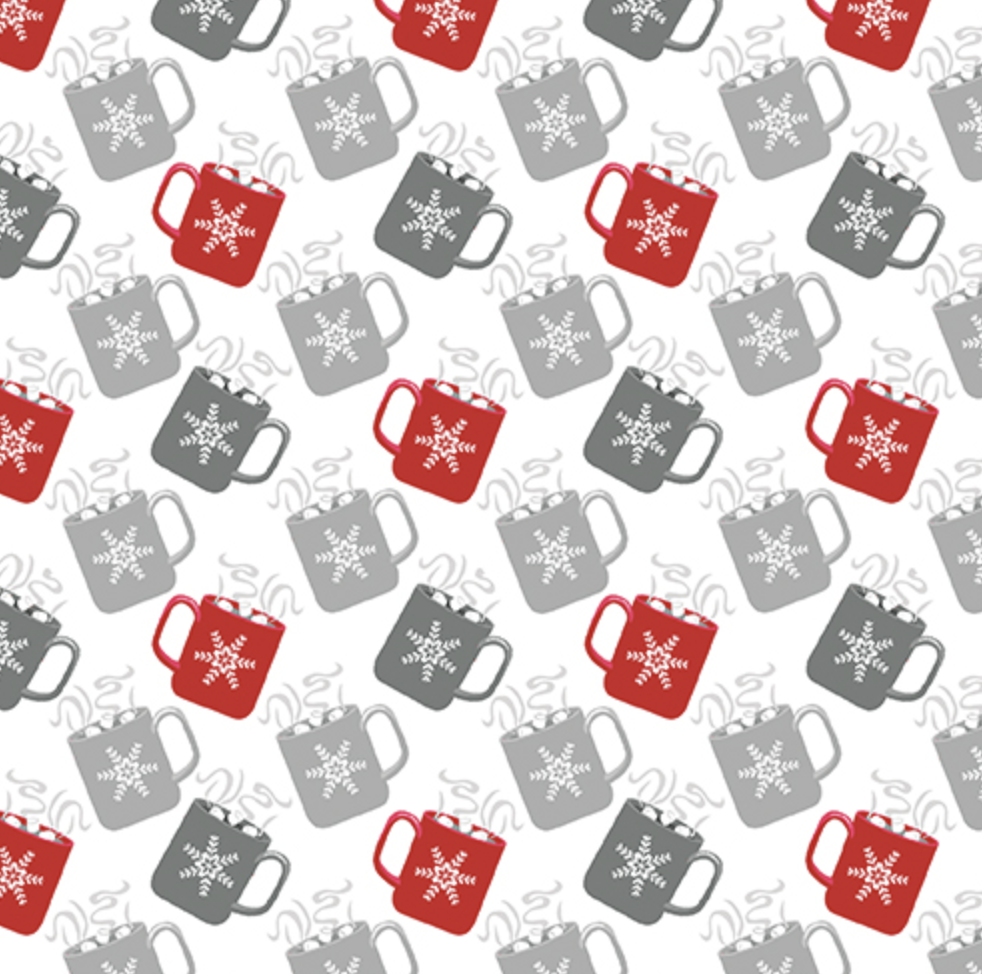 Nordic Cabin RED NORDIC MUGS by Cherry Guidry for Benartex Fabrics