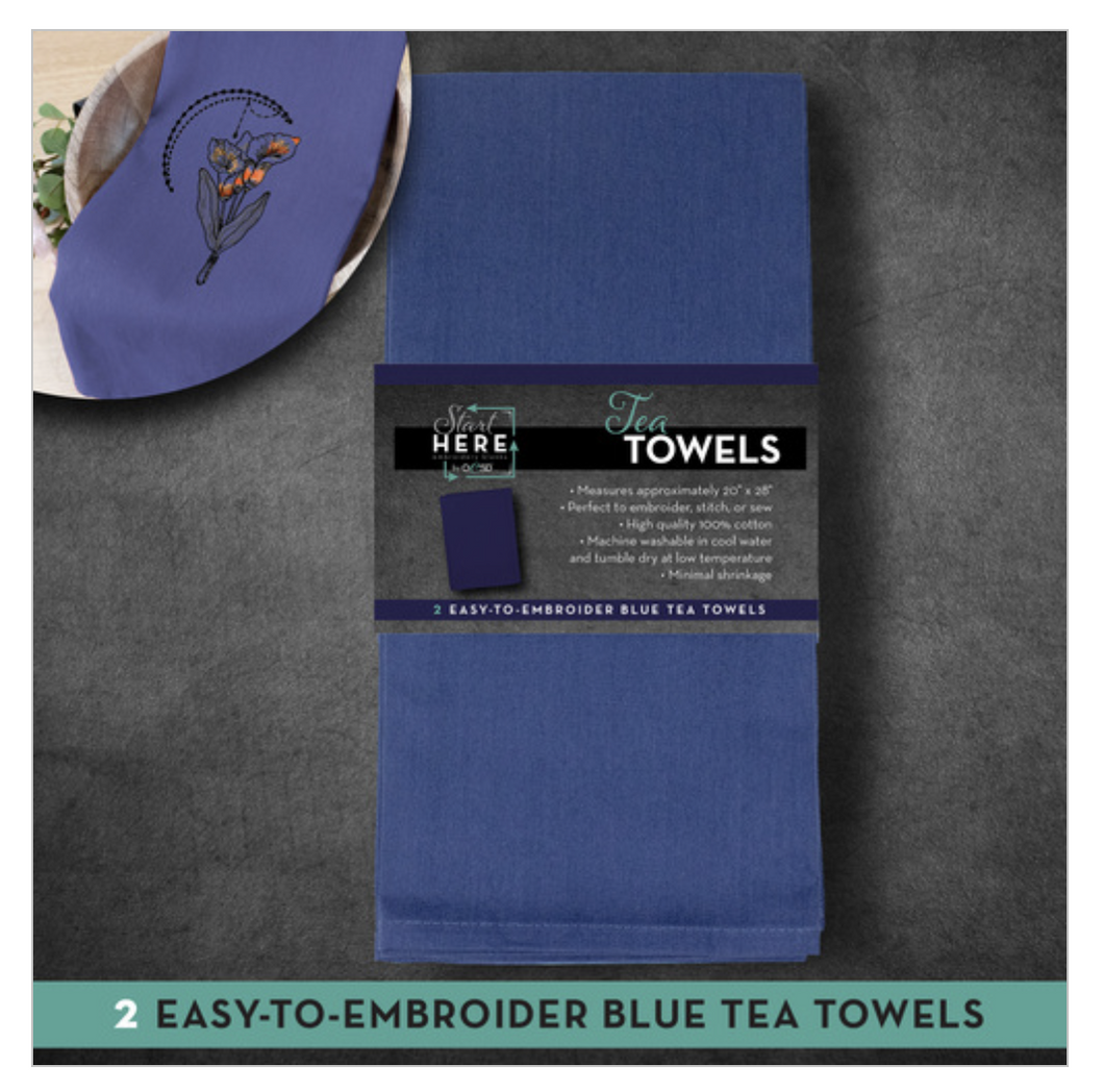 OESD Tea Towels, 2 Count, Blue