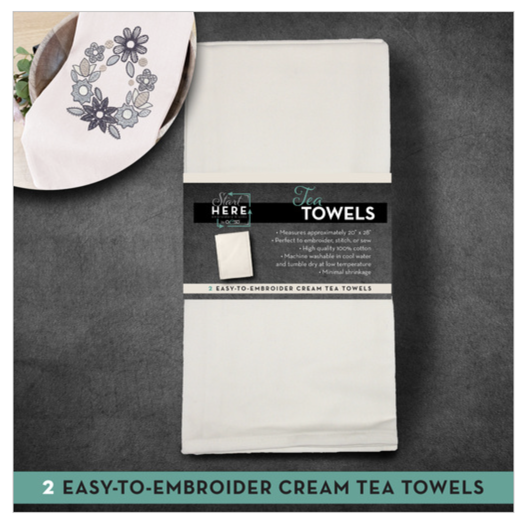 OESD Tea Towels, 2 Count, Cream