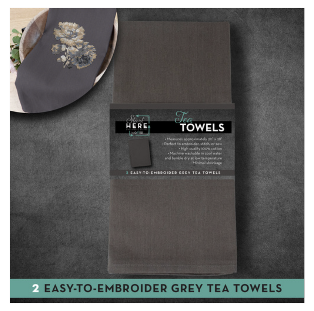 OESD Tea Towels, 2 Count, Grey