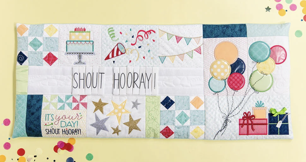 Shout Hooray! Bench Pillow -  Machine Embroidery Design