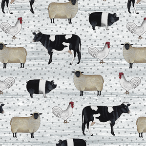 Spring Hill Farm LIGHT GREY ANIMALS by Dianna Swartz for Benartex Designer Fabrics