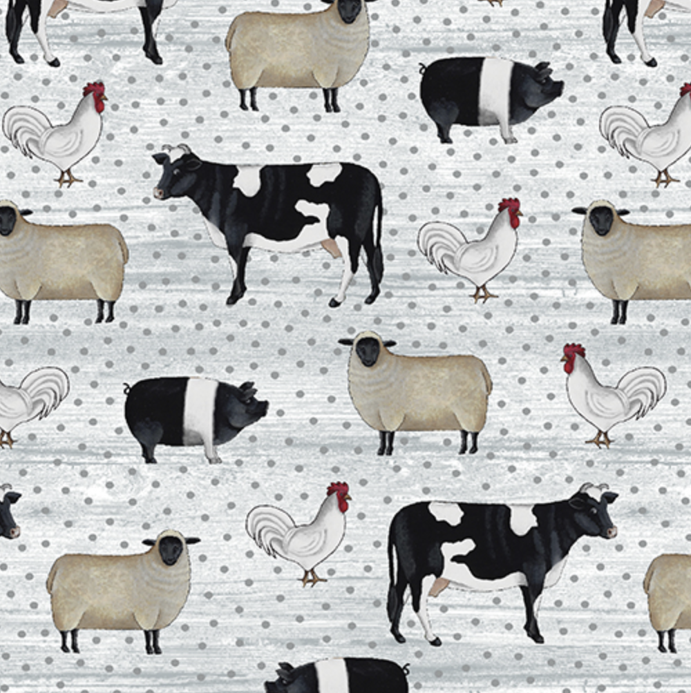 Spring Hill Farm LIGHT GREY ANIMALS by Dianna Swartz for Benartex Designer Fabrics