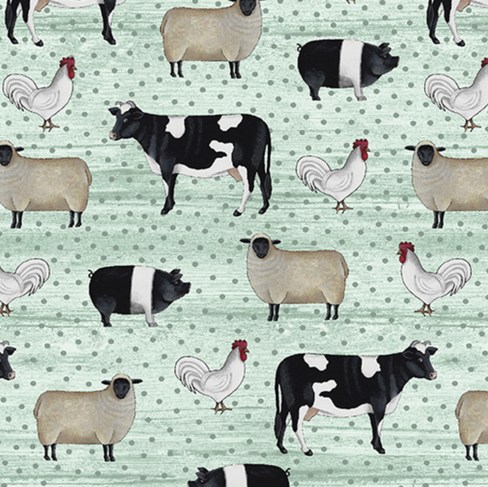 Spring Hill Farm LIGHT MINT ANIMALS by Dianna Swartz for Benartex Designer Fabrics