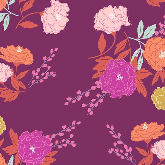 Wanderings BLOSSOM - MULBERRY by Stephanie Organes for Andover Fabrics